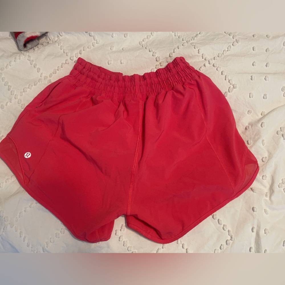 lipstick pink Lululemon high rise shorts